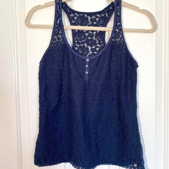 Abercrombie & Fitch Navy Lace Racerback Tank Top Size Small - Picture 2 of 6